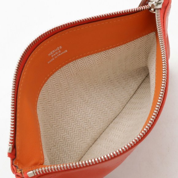 HERMES Hermes Pouch Leather Red Orange X Stamp - Picture 6 of 7